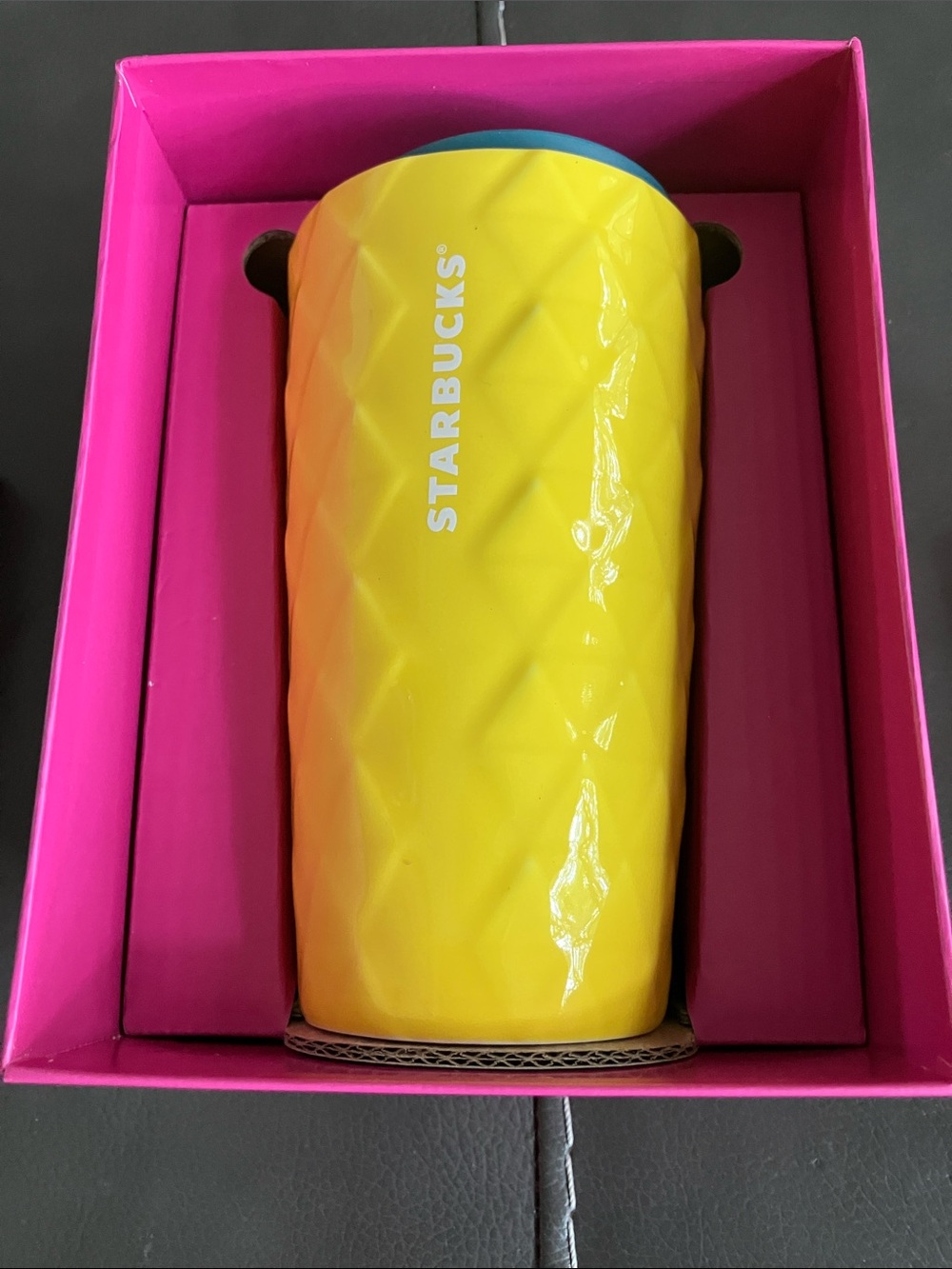 Starbucks HAWAII COLLECTION Yellow Pineapple Double Wall Ceramic 12oz Mug NIB